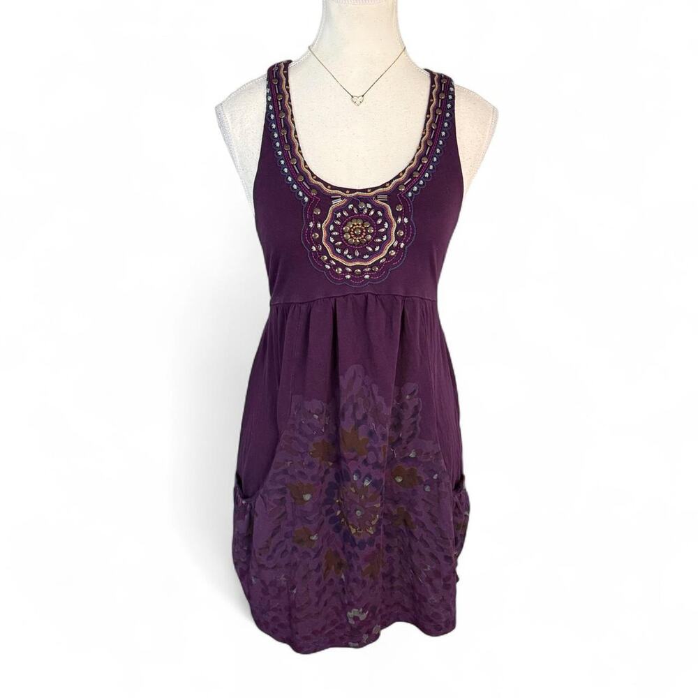 Sequin beaded Y2K fairy Purple mini dress with floral embroidery beaded size XS